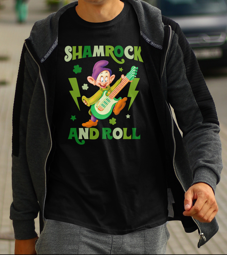 Shamrock And Roll Dopey Guitar Stars Clovers Lightning T-Shirt