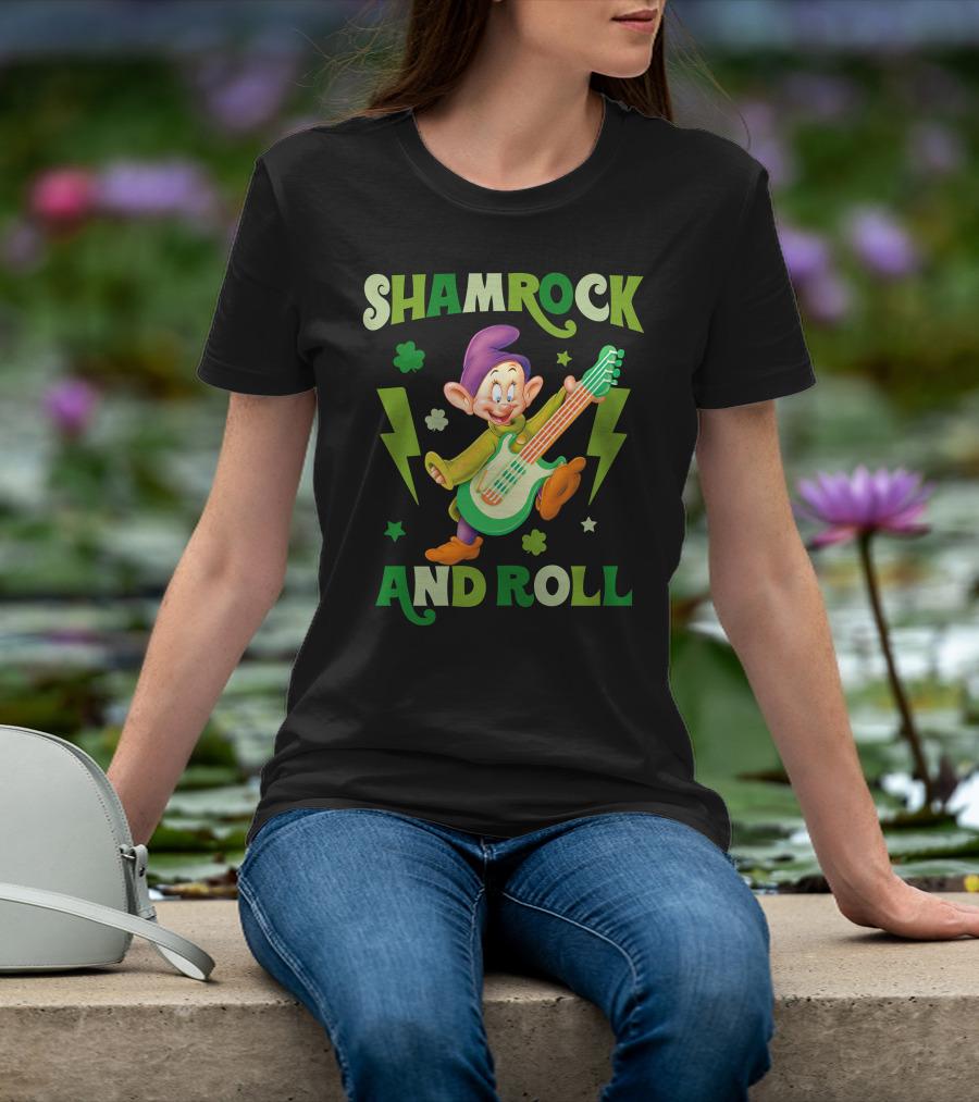 Shamrock And Roll Dopey Guitar Stars Clovers Lightning T-Shirt