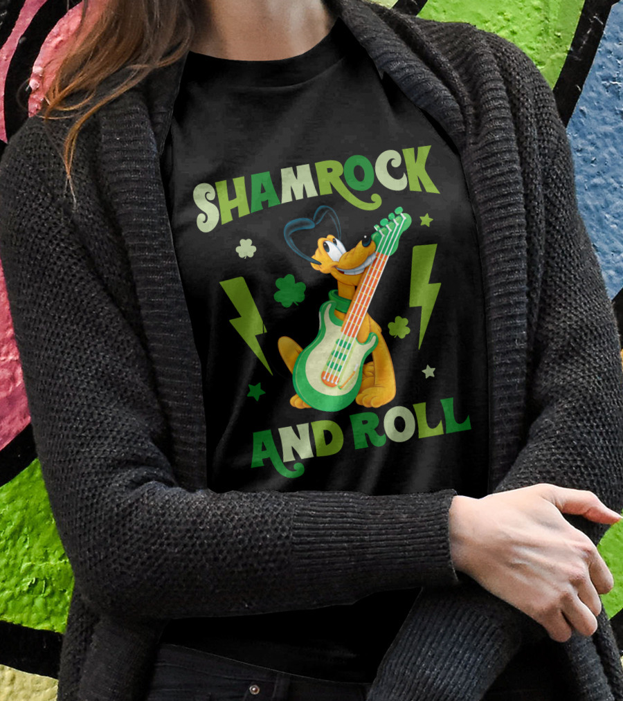 Shamrock And Roll Pluto Guitar Cartoon Character T-Shirt