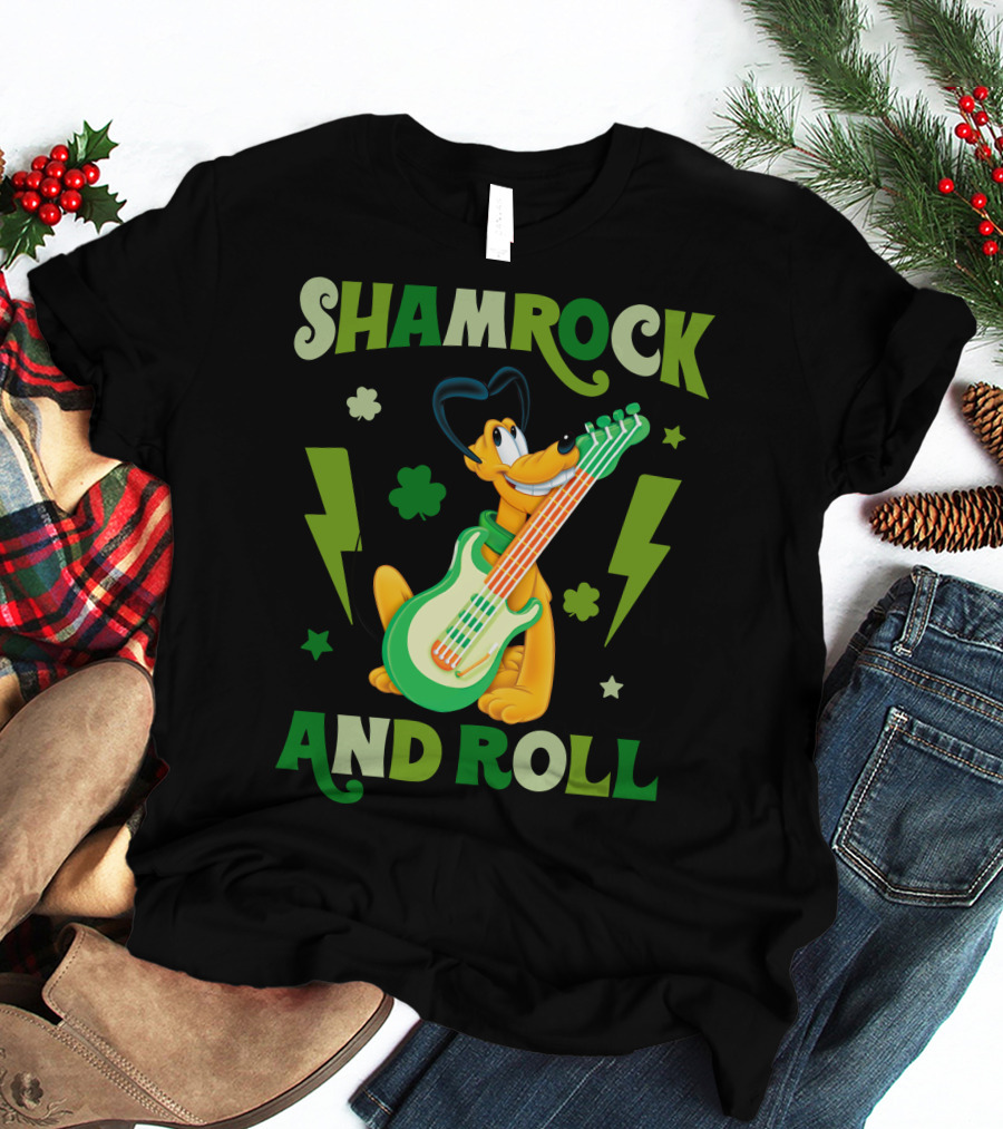 Shamrock And Roll Pluto Guitar Cartoon Character T-Shirt