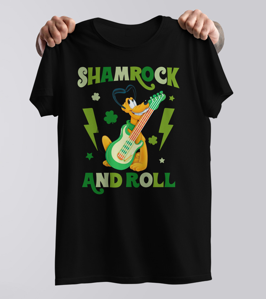 Shamrock And Roll Pluto Guitar Cartoon Character T-Shirt