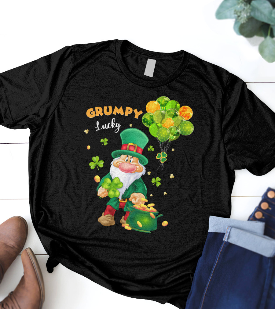 Grumpy Lucky Leprechaun With Shamrocks And Gold Coins T-Shirt