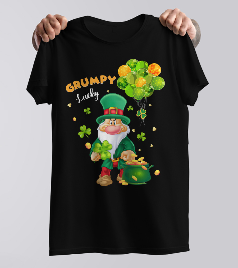 Grumpy Lucky Leprechaun With Shamrocks And Gold Coins T-Shirt