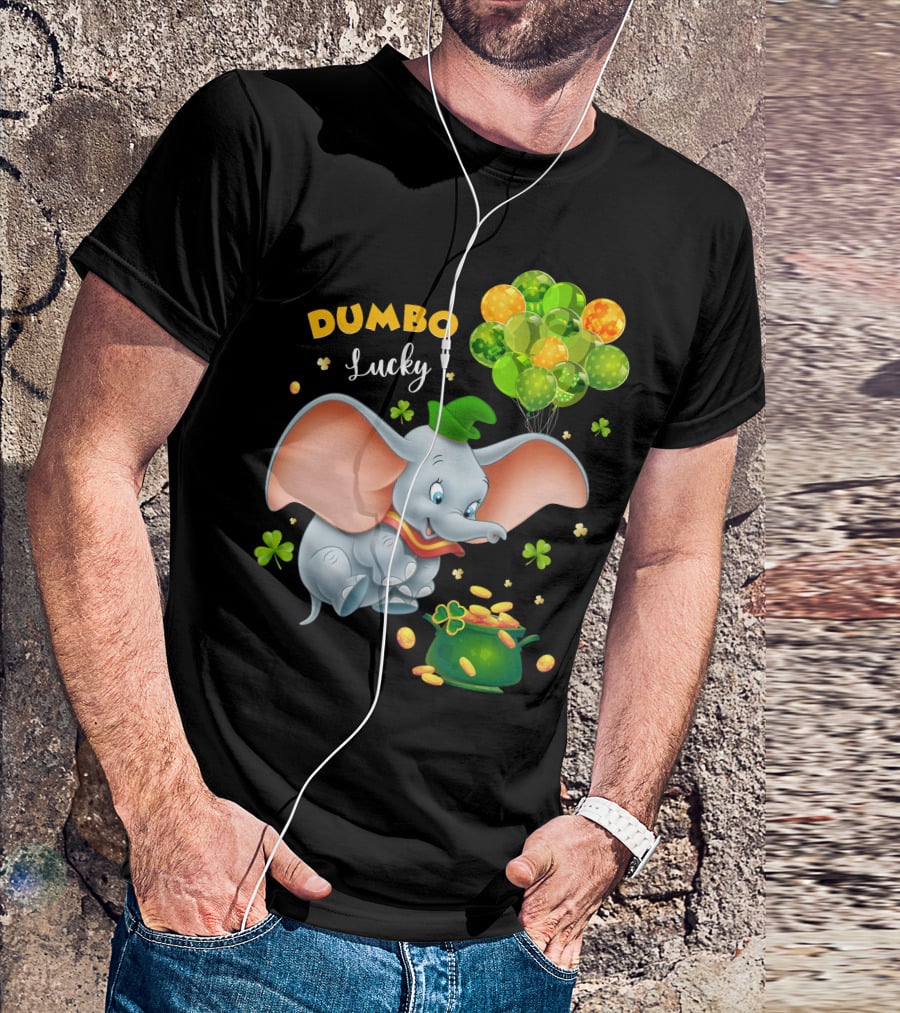 Dumbo Lucky Elephant With Green Hat And Balloons With Pot Of Gold T-Shirt