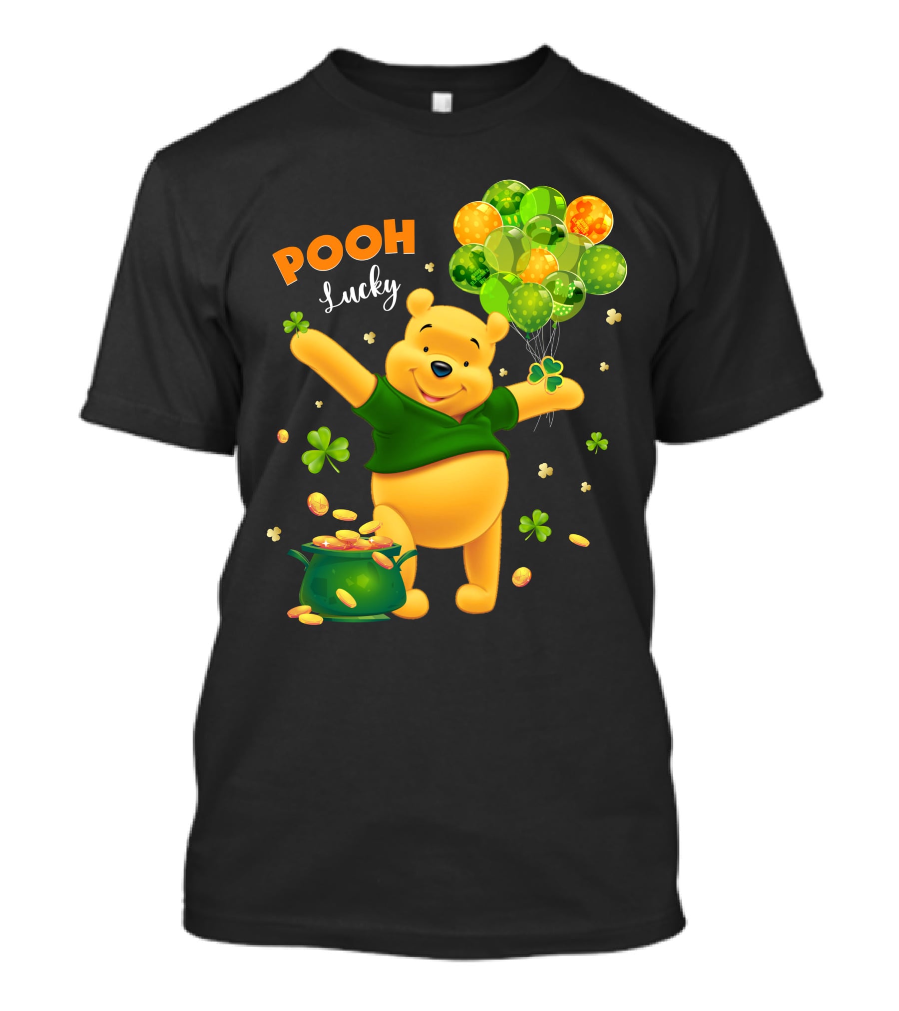 Pooh Lucky Balloons And Clover Celebration T-Shirt