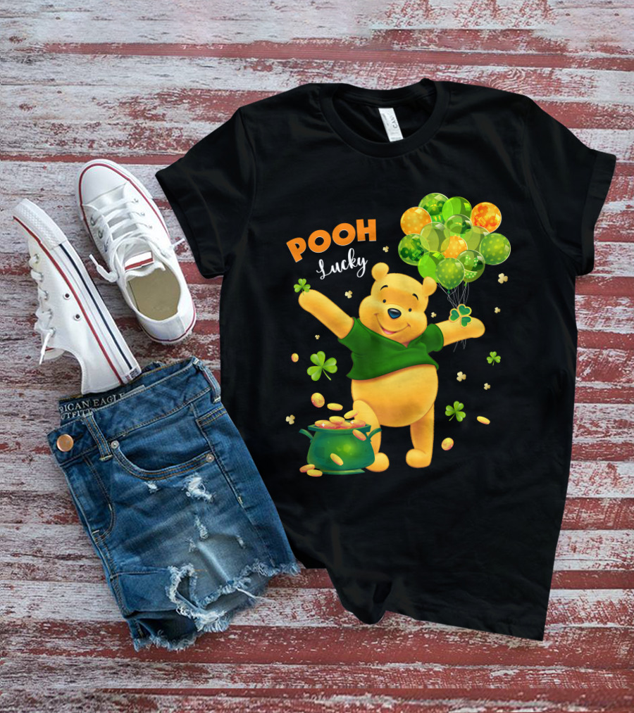 Pooh Lucky Balloons And Clover Celebration T-Shirt
