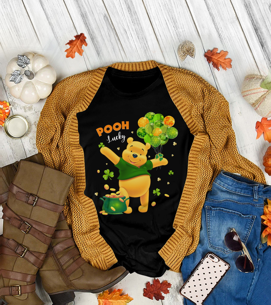 Pooh Lucky Balloons And Clover Celebration T-Shirt