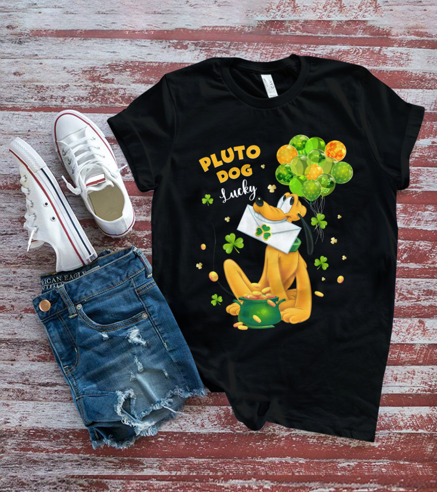 Pluto Dog Lucky Balloons And Clover Coins T-Shirt