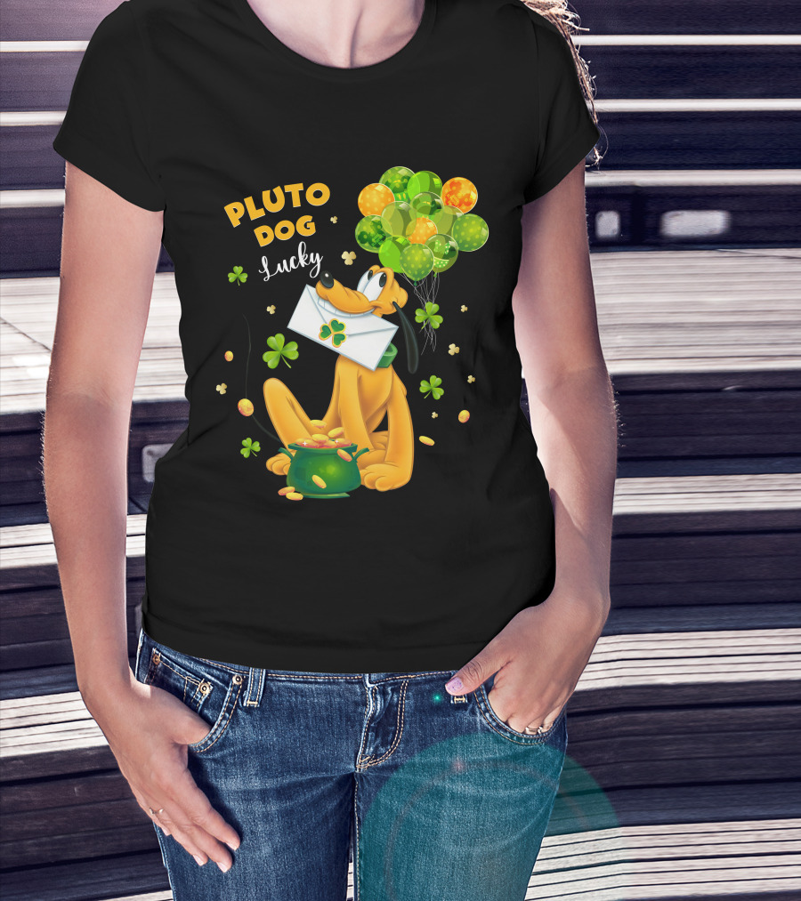 Pluto Dog Lucky Balloons And Clover Coins T-Shirt