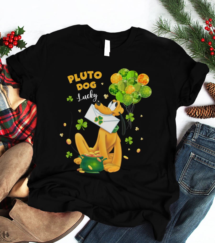 Pluto Dog Lucky Balloons And Clover Coins T-Shirt