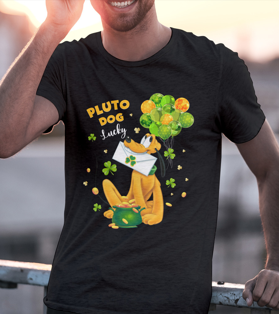 Pluto Dog Lucky Balloons And Clover Coins T-Shirt