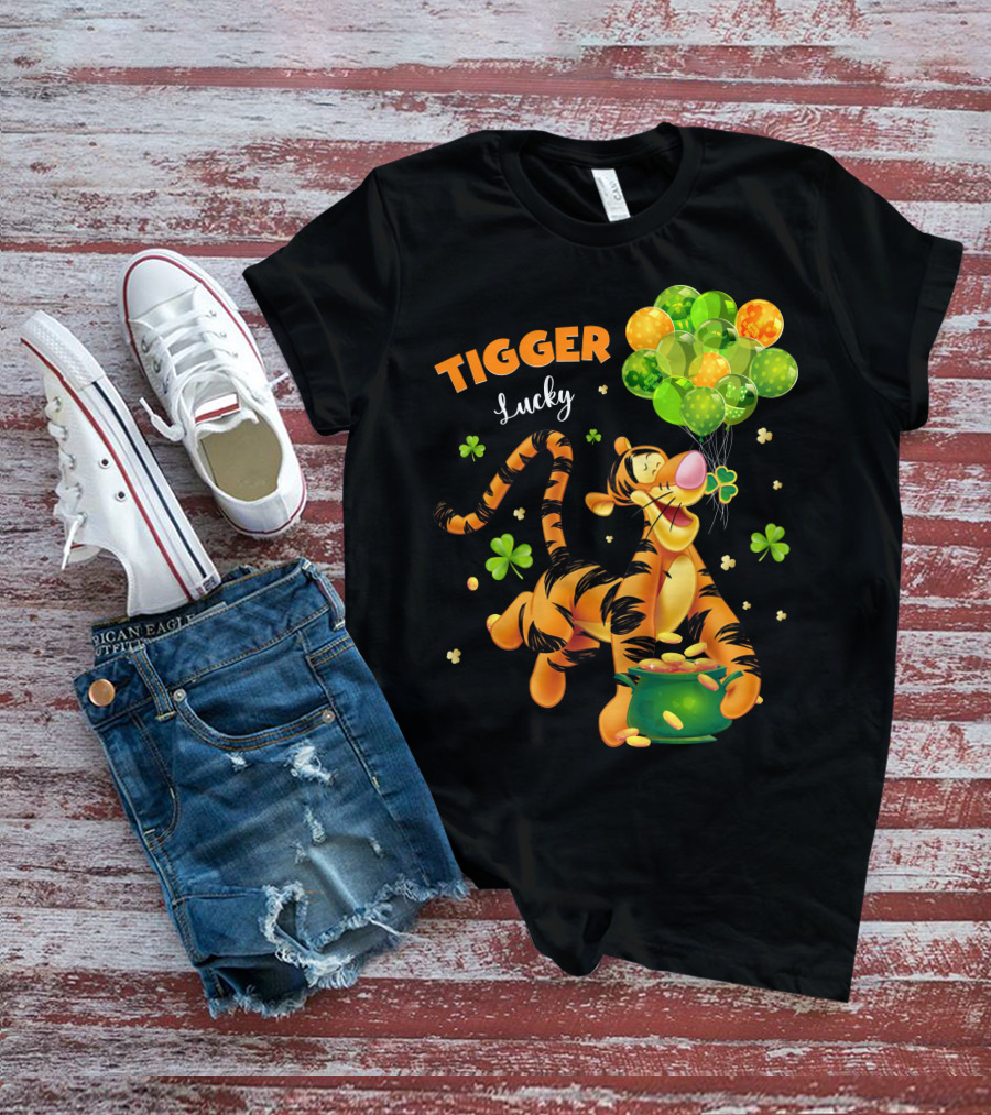 Tigger Lucky Balloons And Shamrocks With Gold Coins T-Shirt