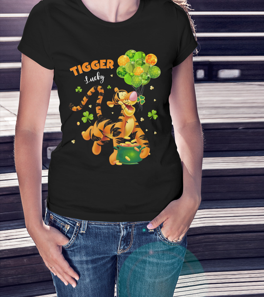 Tigger Lucky Balloons And Shamrocks With Gold Coins T-Shirt