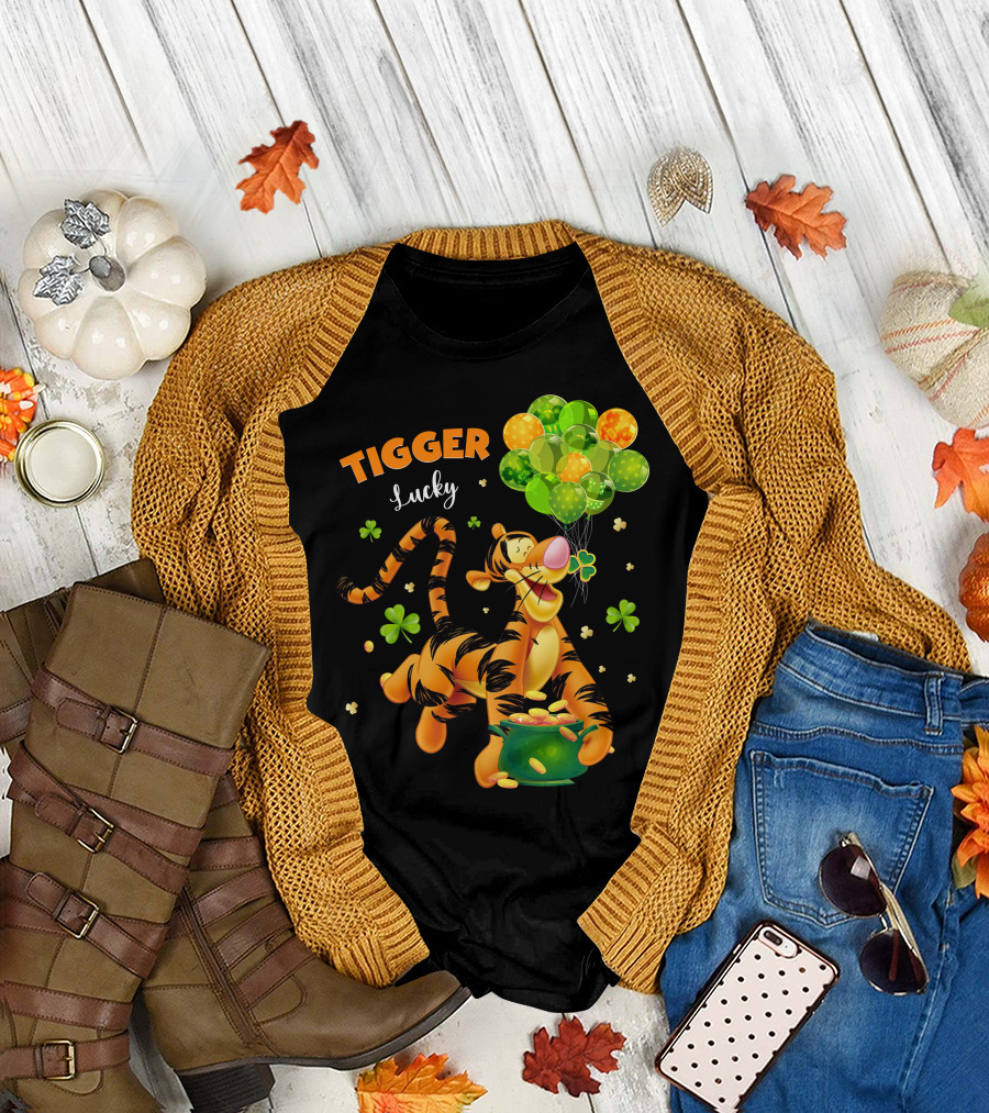 Tigger Lucky Balloons And Shamrocks With Gold Coins T-Shirt