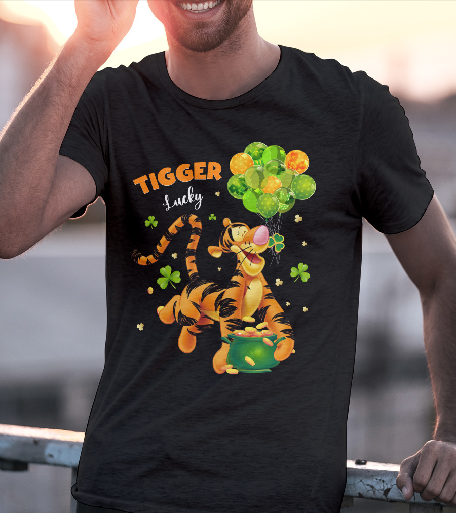 Tigger Lucky Balloons And Shamrocks With Gold Coins T-Shirt