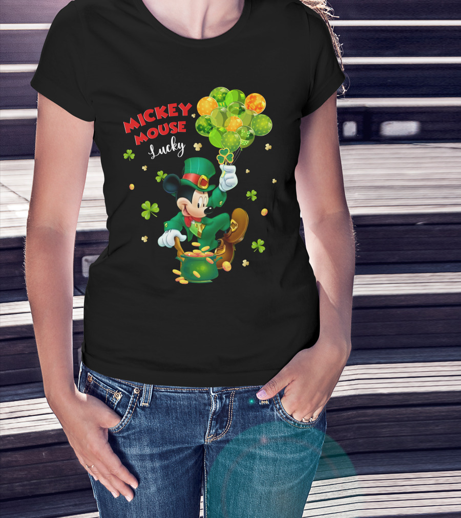Mickey Mouse Lucky St. Patrick's Day Shamrocks And Gold T-Shirt