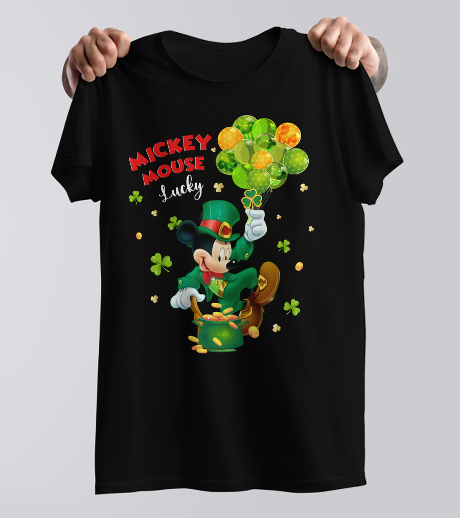 Mickey Mouse Lucky St. Patrick's Day Shamrocks And Gold T-Shirt