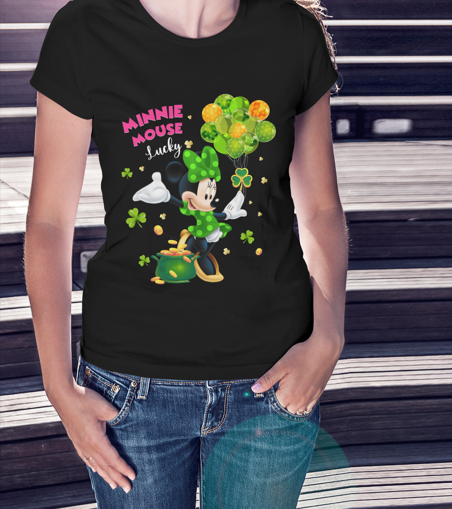 Minnie Mouse Lucky Balloons Shamrocks Coins T-Shirt