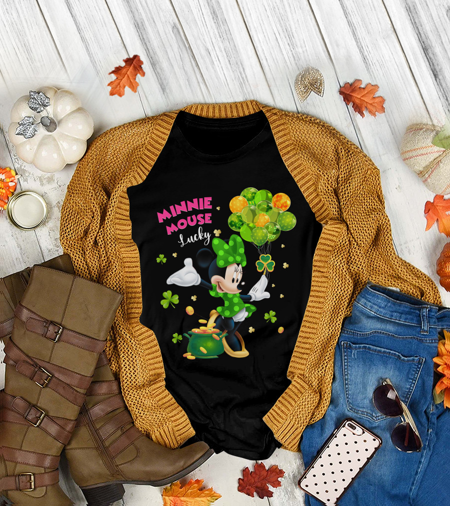 Minnie Mouse Lucky Balloons Shamrocks Coins T-Shirt