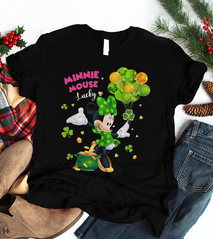 Minnie Mouse Lucky Balloons Shamrocks Coins T-Shirt