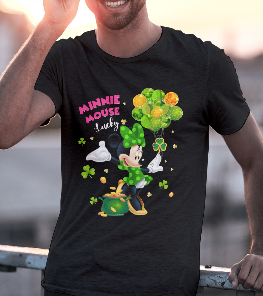 Minnie Mouse Lucky Balloons Shamrocks Coins T-Shirt