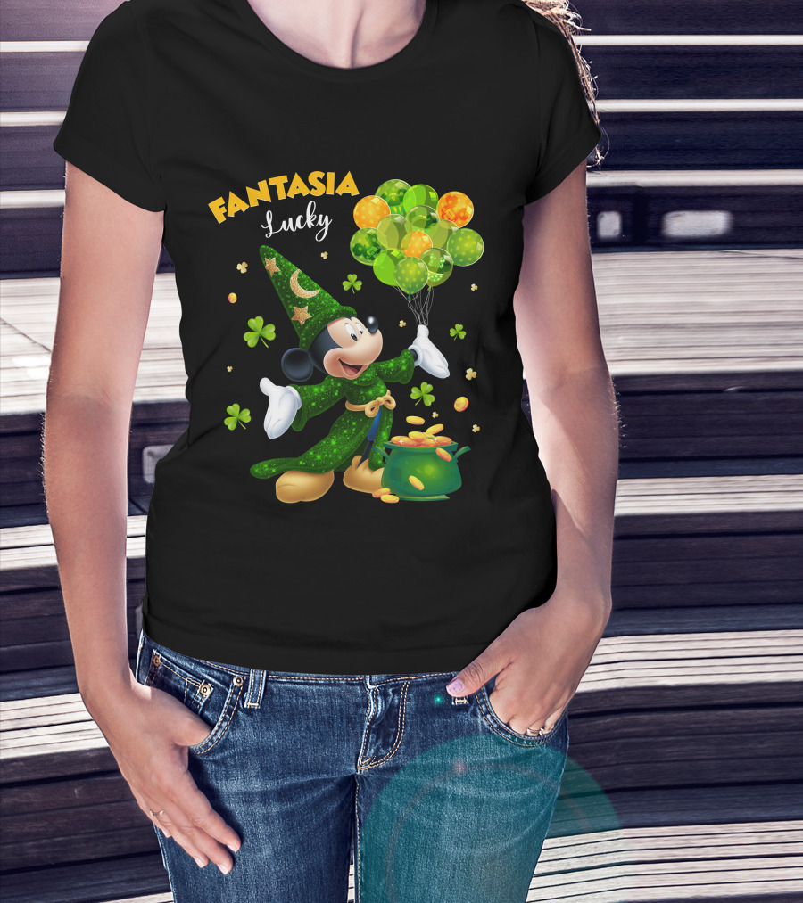 Fantasia Lucky Green Mickey With Balloons And Gold Coins T-Shirt