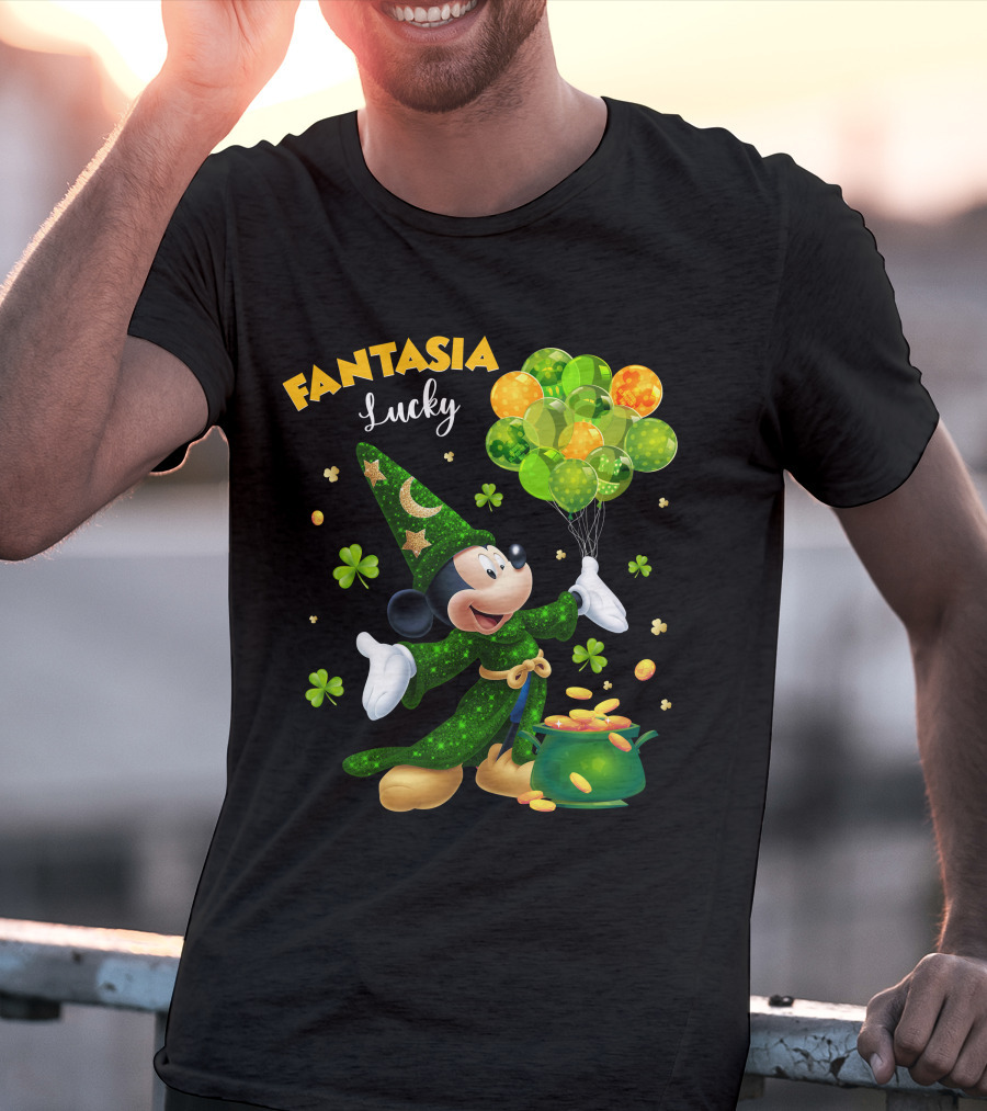 Fantasia Lucky Green Mickey With Balloons And Gold Coins T-Shirt