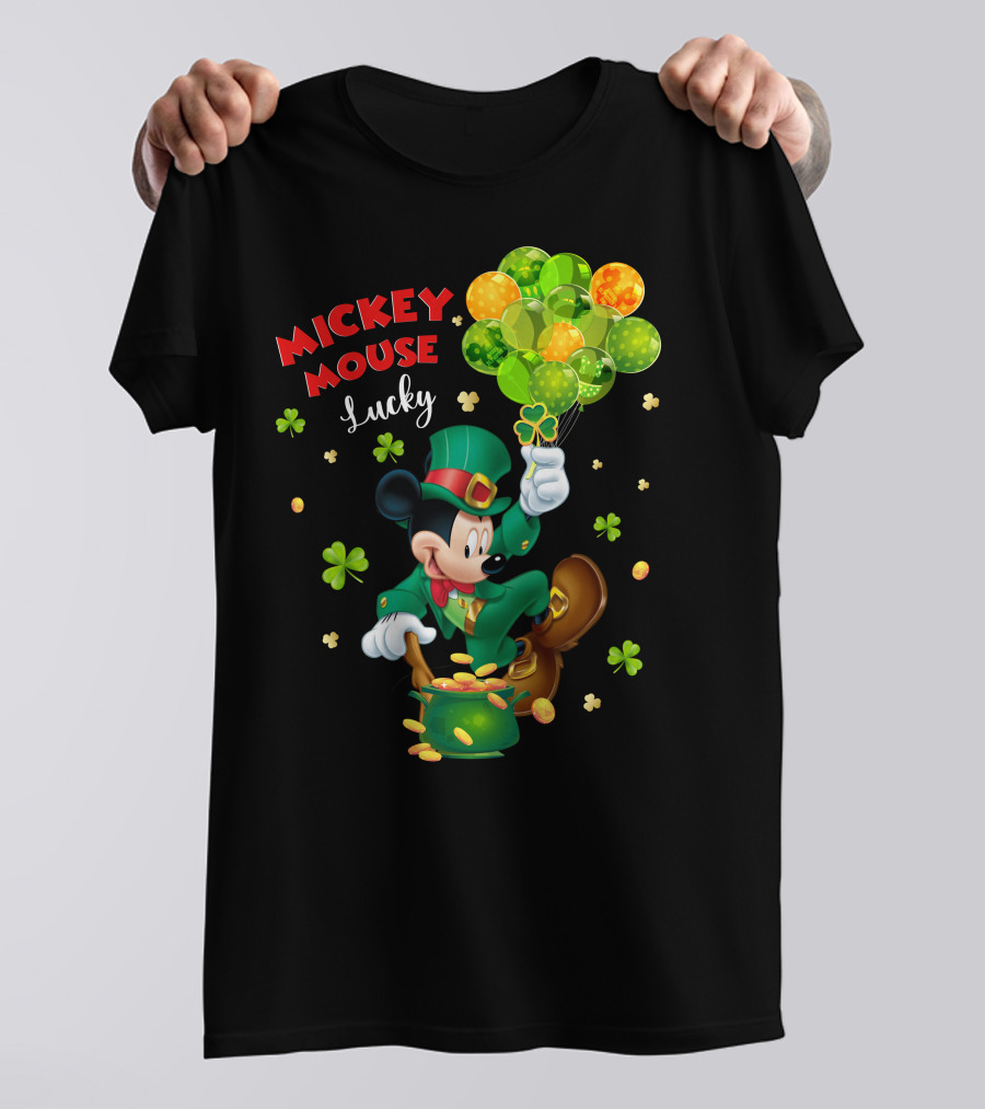 Mickey Mouse Lucky Shamrock Balloons Leprechaun Coins T-Shirt