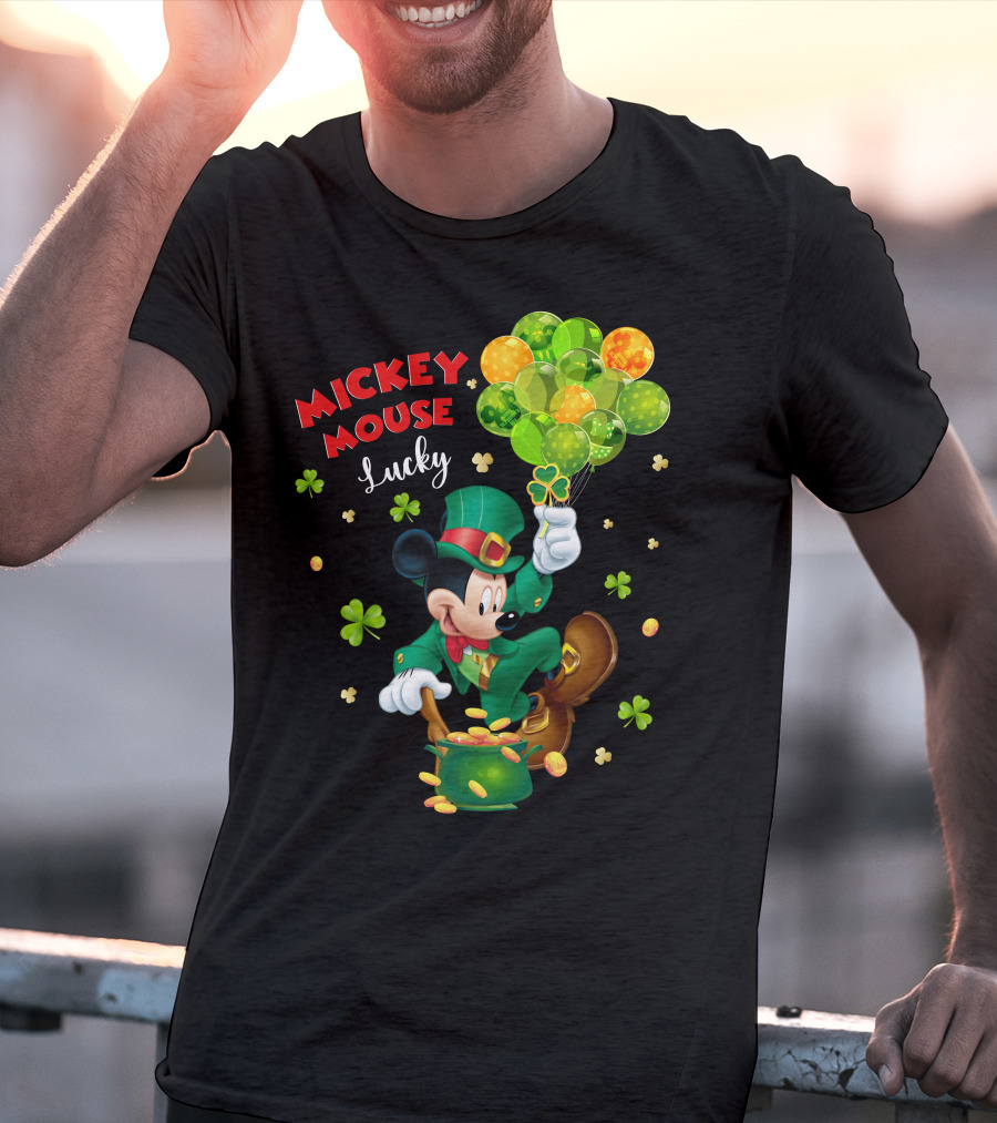 Mickey Mouse Lucky Shamrock Balloons Leprechaun Coins T-Shirt
