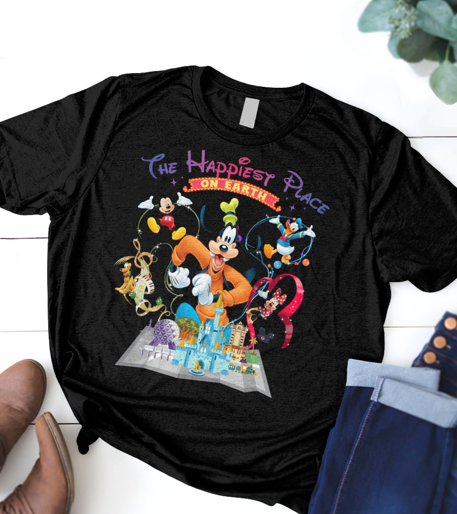 The Happiest Place On Earth Goofy Mickey Mouse Donald Duck Minnie Mouse Disneyland T-Shirt