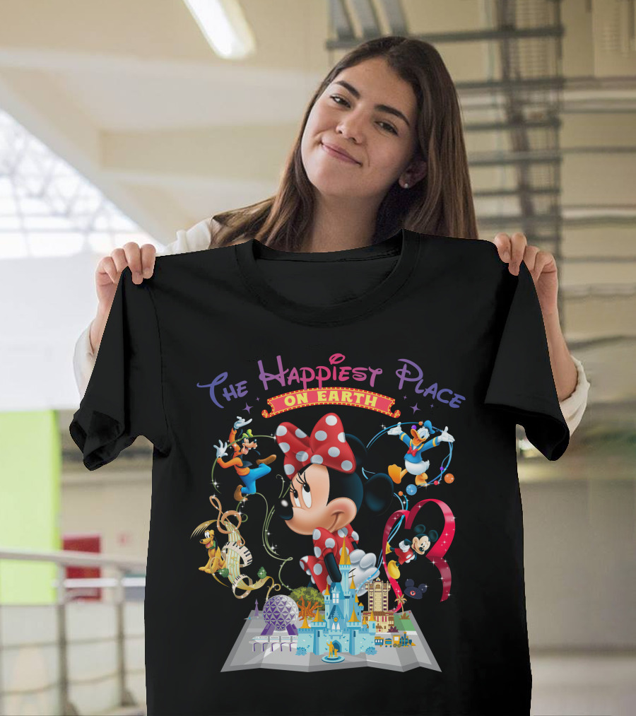 Minnie The Happiest Place On Earth Disney Characters And Castle T-Shirt