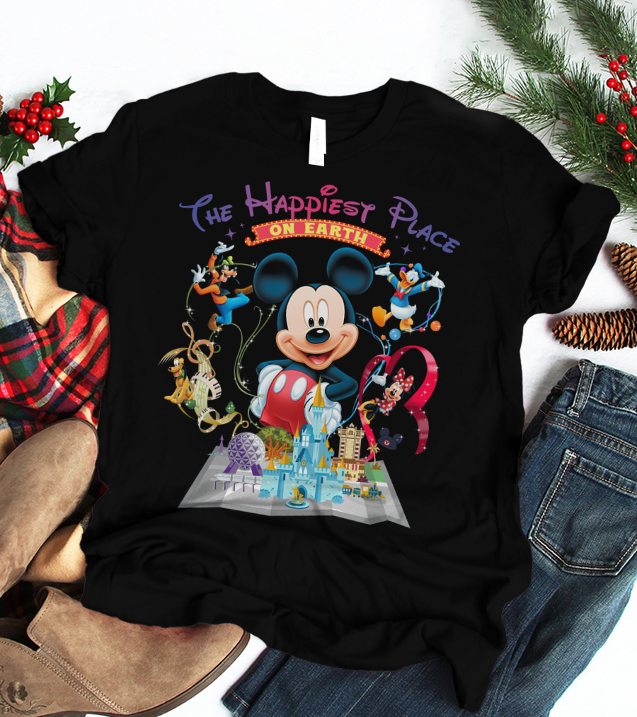 The Happiest Place On Earth Mickey Mouse Disney Characters And Castle T-Shirt