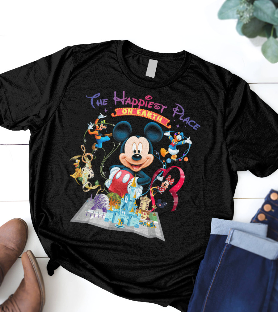 The Happiest Place On Earth Mickey Mouse Disney Characters And Castle T-Shirt