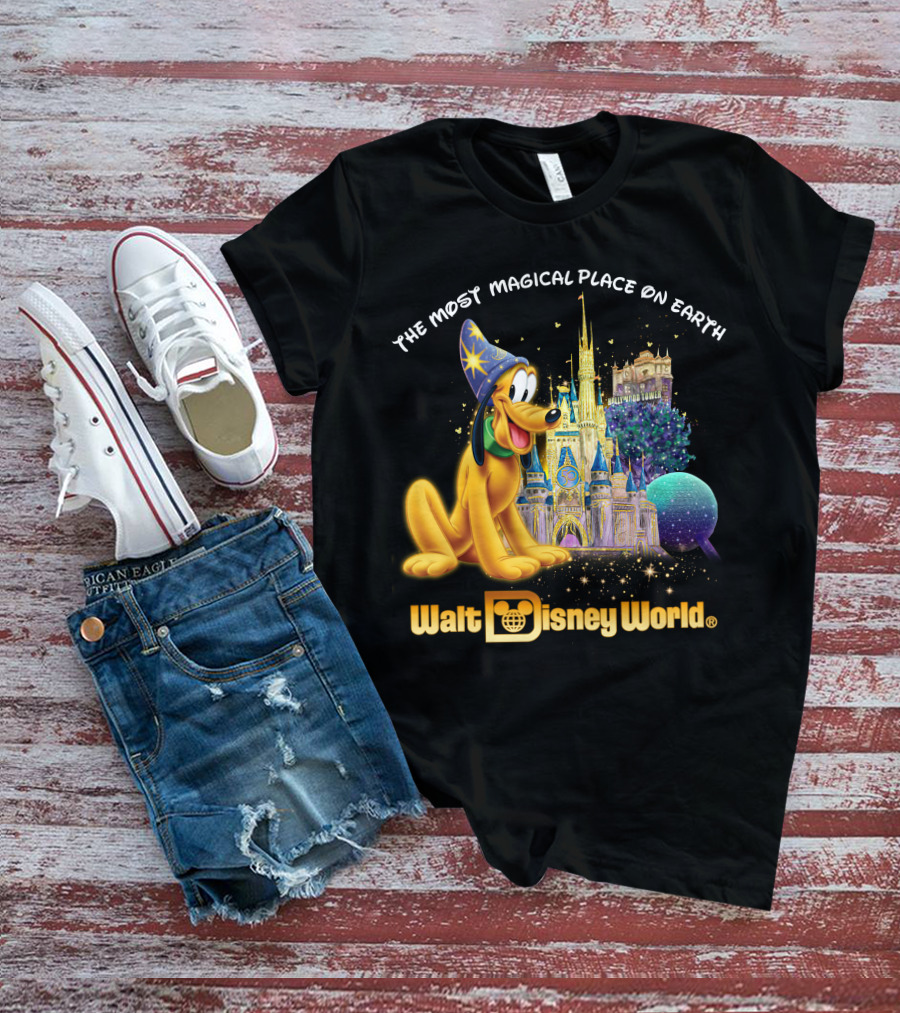 Walt Disney World The Most Magical Place On Earth Pluto Magical Castle T-Shirt