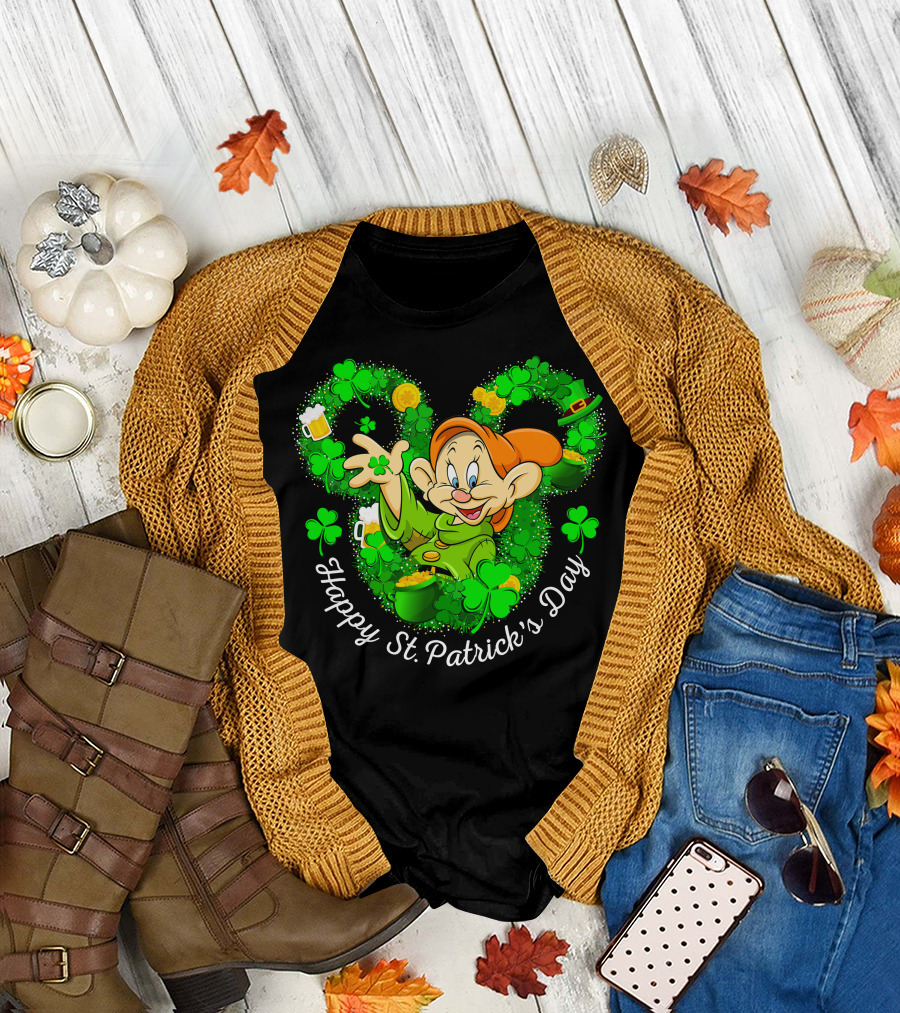 Dopey Happy St. Patrick's Day Shamrock And Beer Celebration Green Theme T-Shirt