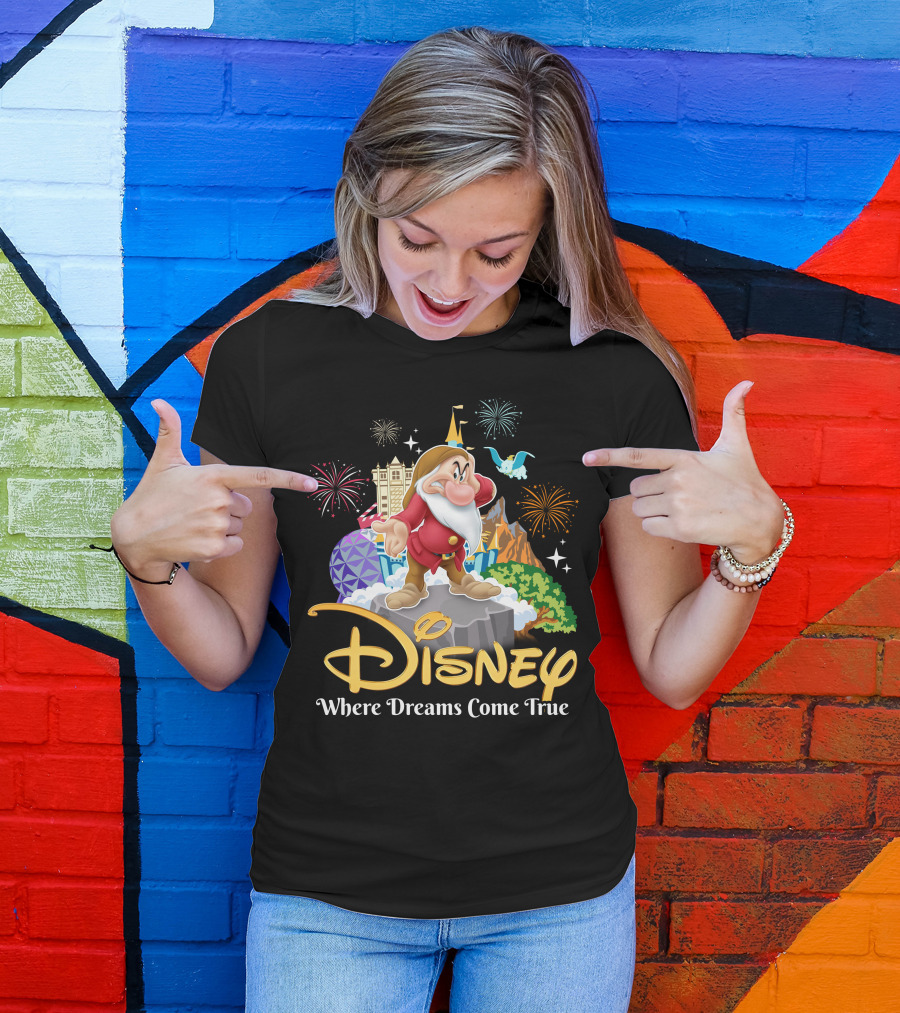 Disney Grumpy Where Dreams Come True Fireworks Celebration T-Shirt