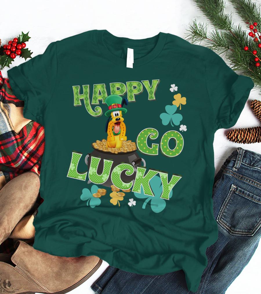 Happy Go Lucky Pluto St. Patrick's Day Theme With Lucky Charms And Gold Coins T-Shirt