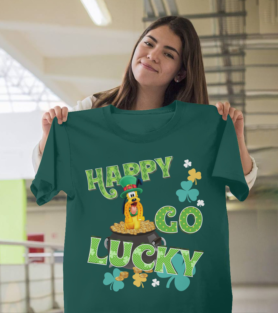 Happy Go Lucky Pluto St. Patrick's Day Theme With Lucky Charms And Gold Coins T-Shirt
