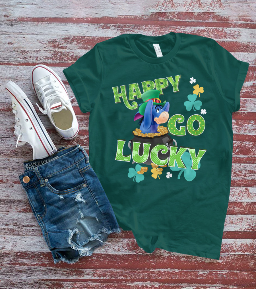 Eeyore Happy Go Lucky St. Patrick's Day Pot Of Gold T-Shirt