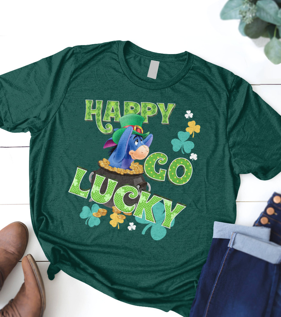 Eeyore Happy Go Lucky St. Patrick's Day Pot Of Gold T-Shirt