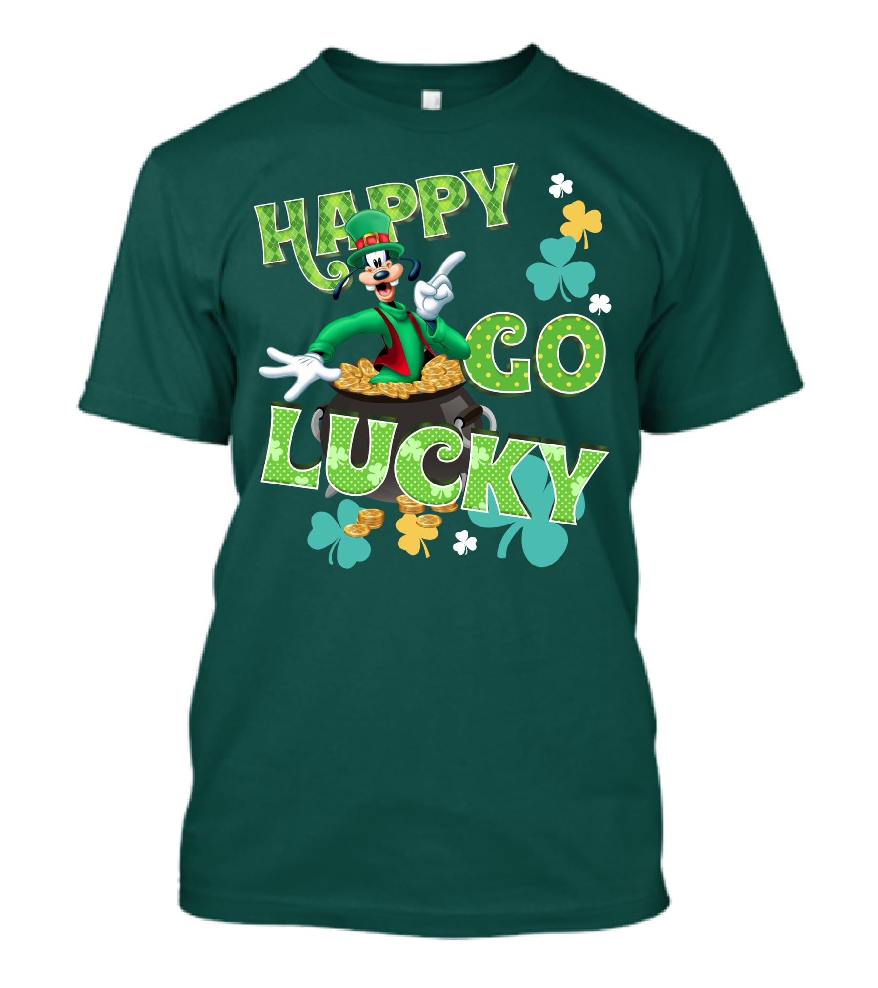 Happy Go Lucky Goofy Pot Of Gold Shamrocks T-Shirt