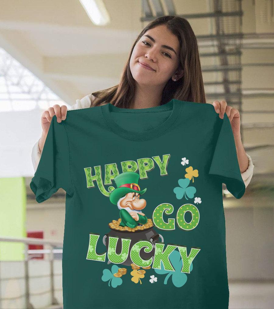 Happy Go Lucky Grumpy Dwarf Leprechaun Pot Of Gold Shamrocks T-Shirt