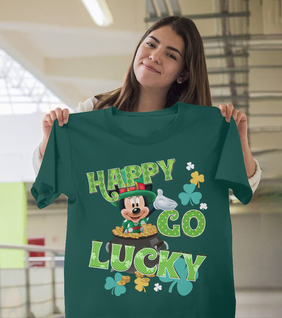 Happy Go Lucky Minnie Mouse Shamrock Pot Of Gold T-Shirt