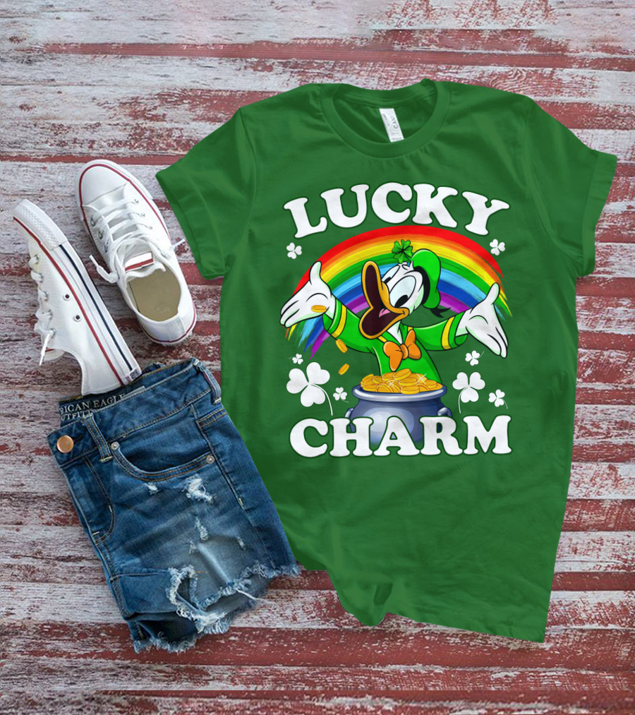Lucky Charm Donald Duck Pot Of Gold Shamrocks Rainbow T-Shirt