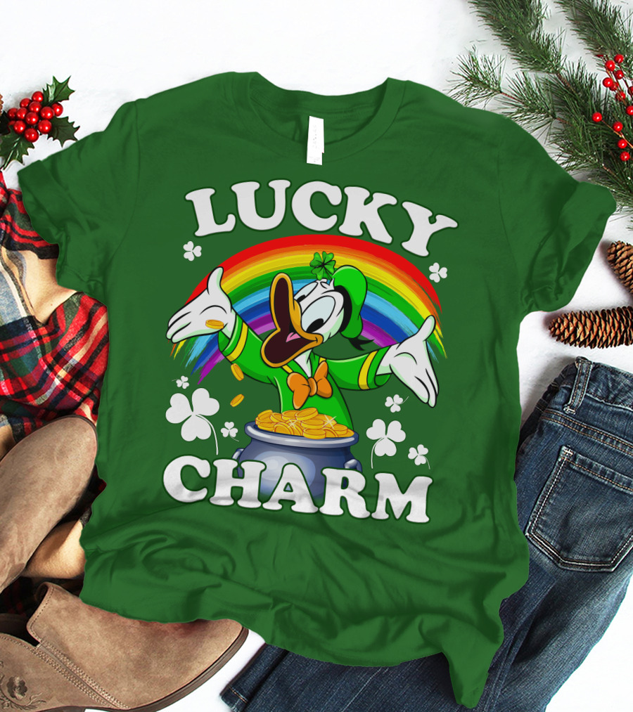 Lucky Charm Donald Duck Pot Of Gold Shamrocks Rainbow T-Shirt