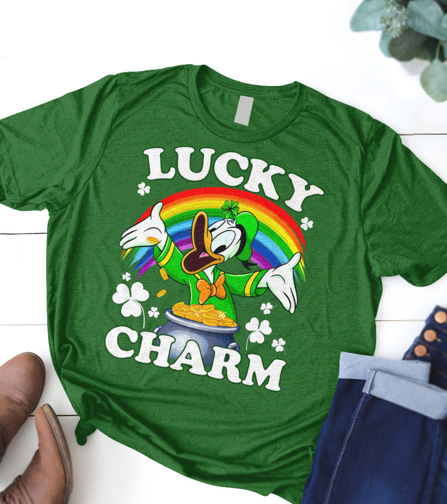 Lucky Charm Donald Duck Pot Of Gold Shamrocks Rainbow T-Shirt