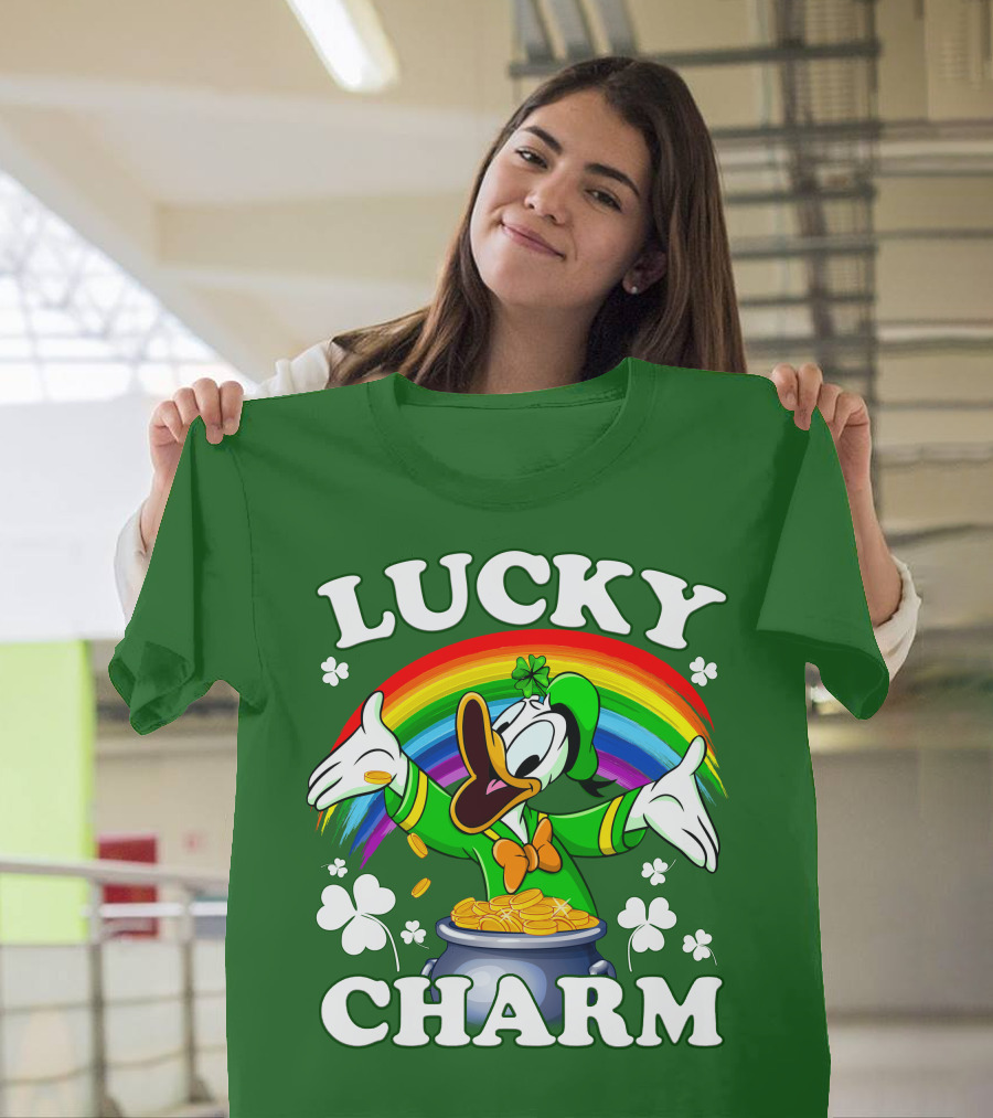 Lucky Charm Donald Duck Pot Of Gold Shamrocks Rainbow T-Shirt
