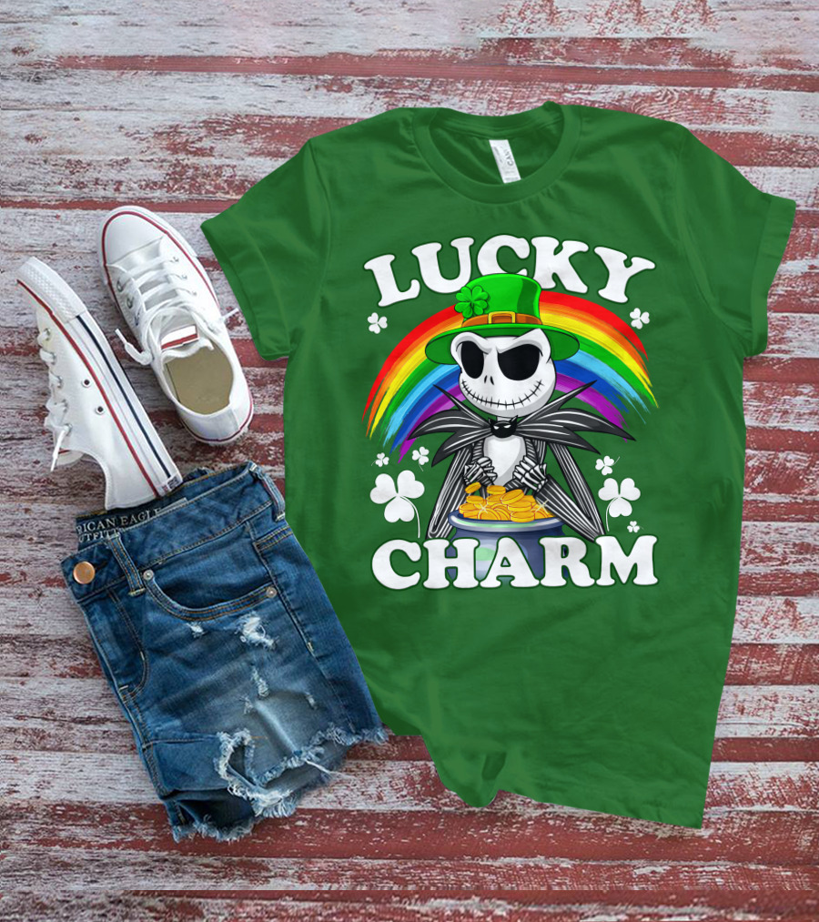 Lucky Charm Jack Skellington Rainbow Shamrock T-Shirt