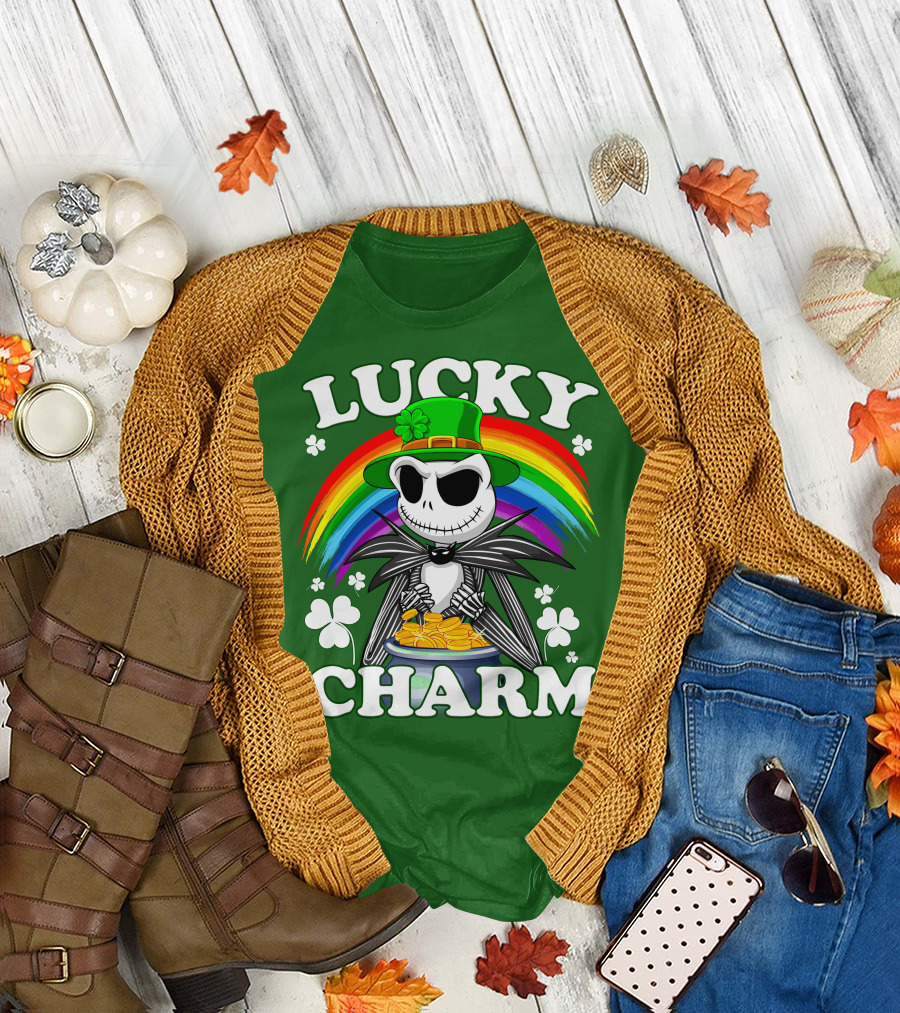 Lucky Charm Jack Skellington Rainbow Shamrock T-Shirt