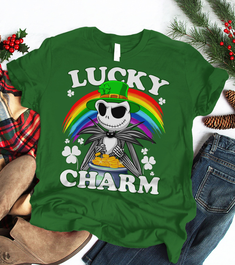 Lucky Charm Jack Skellington Rainbow Shamrock T-Shirt